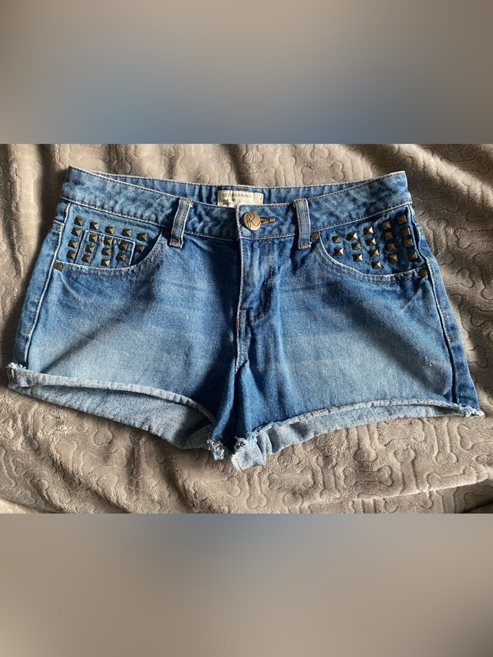 Studded Light Blue Denim Women's Shorts